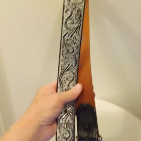 Justin Boots Ladies Belt Western Silver Black Rhinestone Buckle Size 34 - Picture 5 of 16